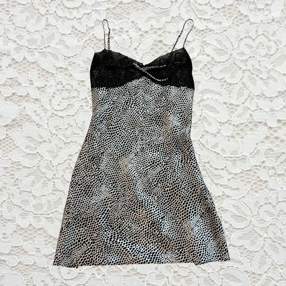 vintage black & white leopard lace babydoll chemise slip dress